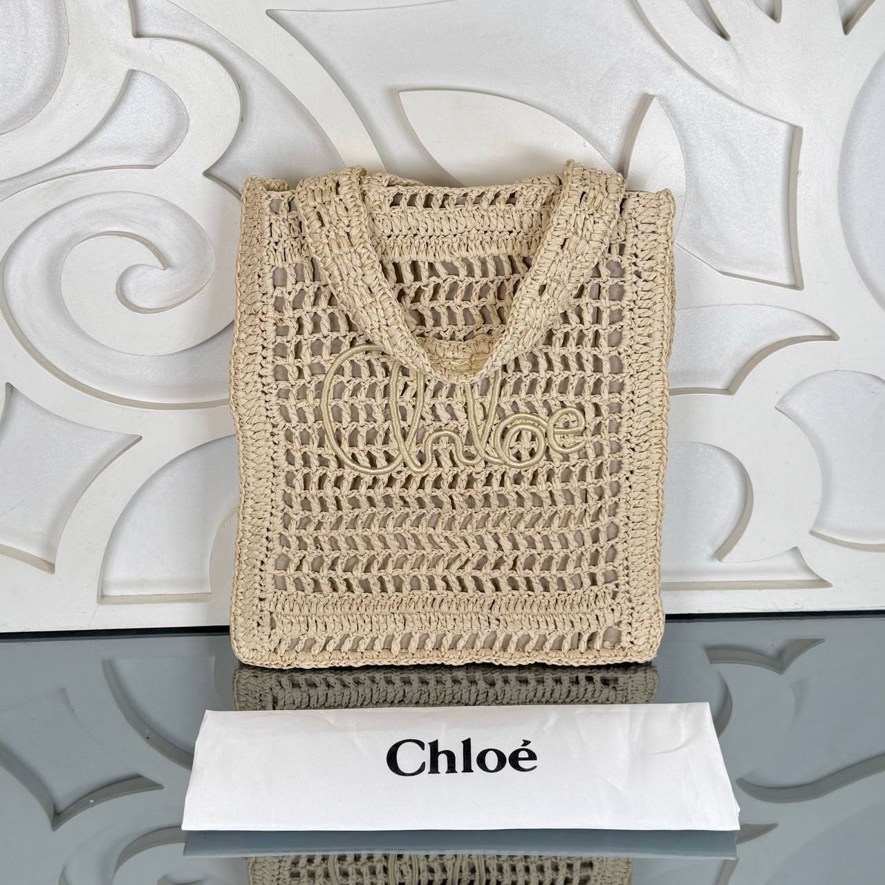 Chloe Crotchet Raffia Tote Bag