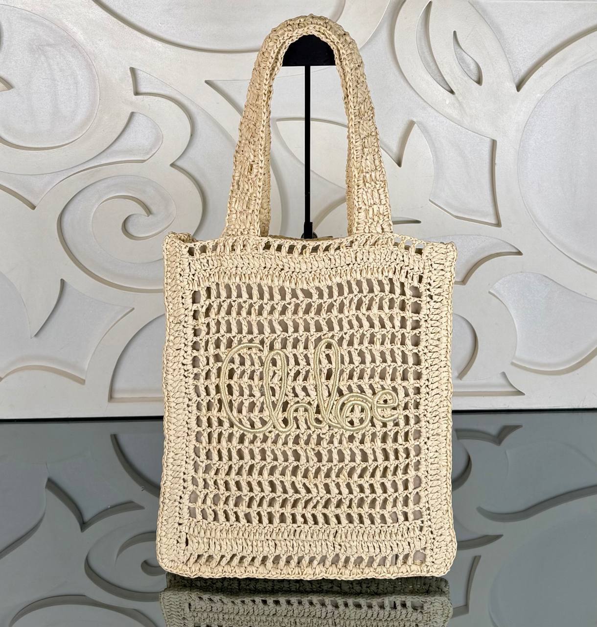 Chloe Crotchet Raffia Tote Bag