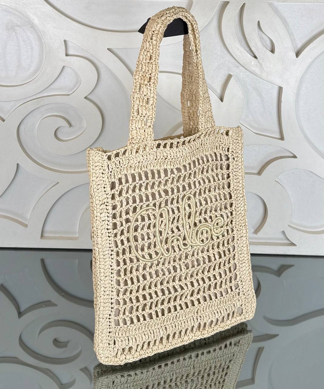 Chloe Crotchet Raffia Tote Bag