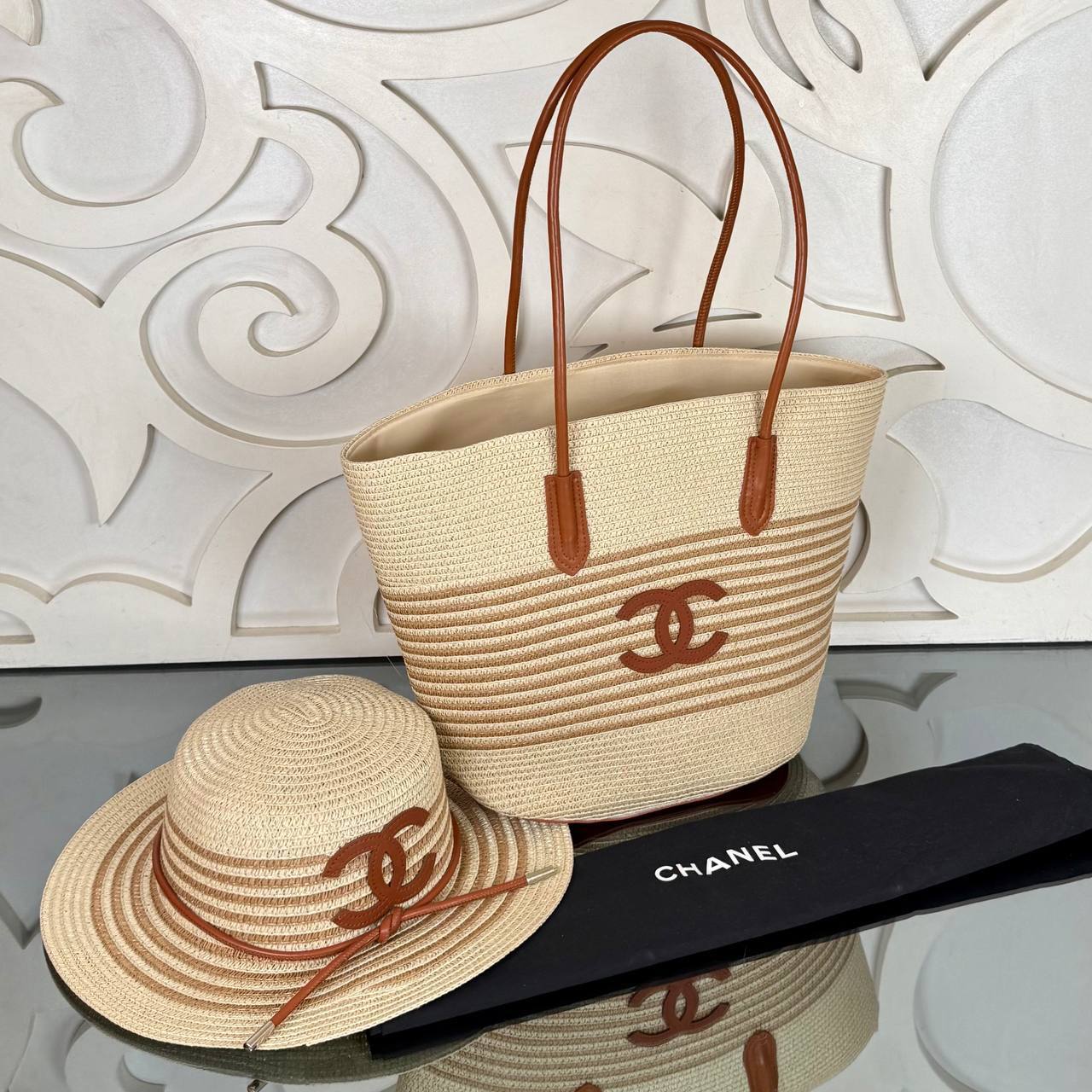 Chanel Raffia Shopping Bag with Hat