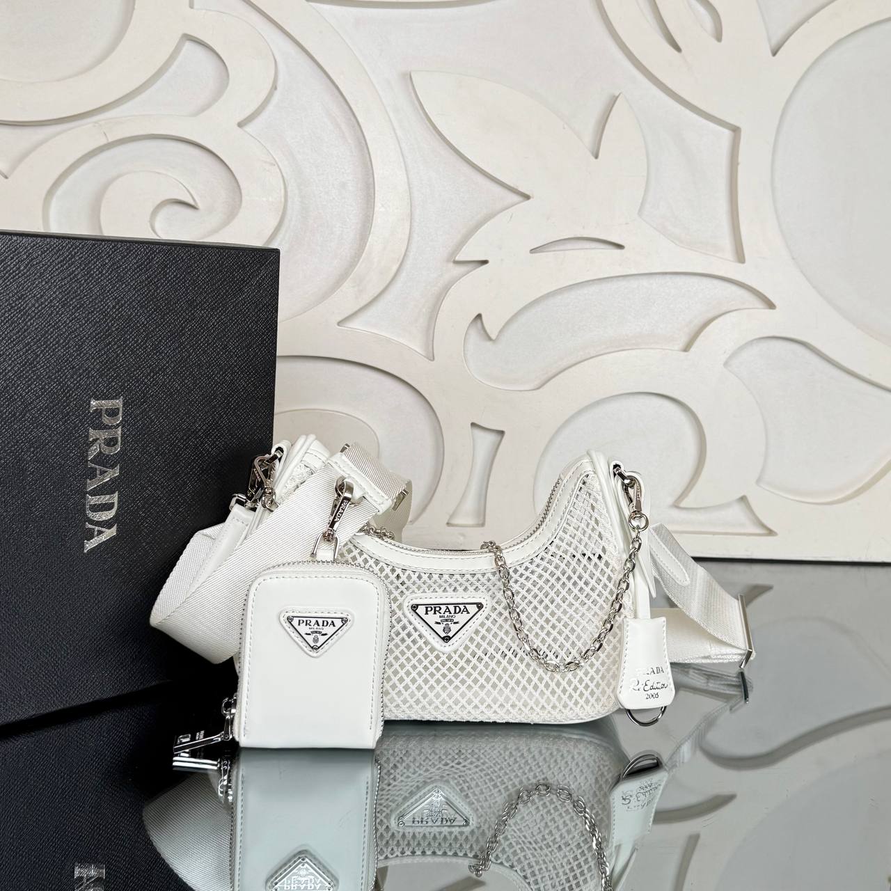 Prada Re-Edition 2005 Mesh and Brushed Leather Bag