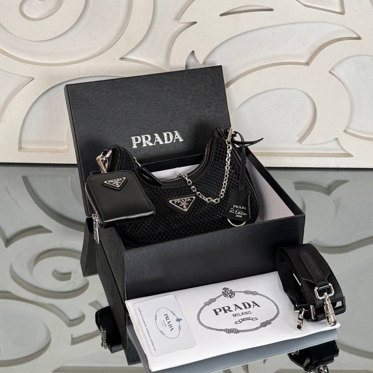 Prada Re-Edition 2005 Mesh and Brushed Leather Bag