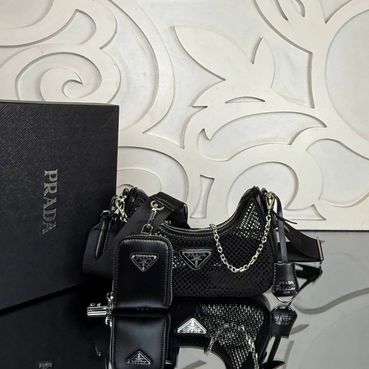 Prada Re-Edition 2005 Mesh and Brushed Leather Bag