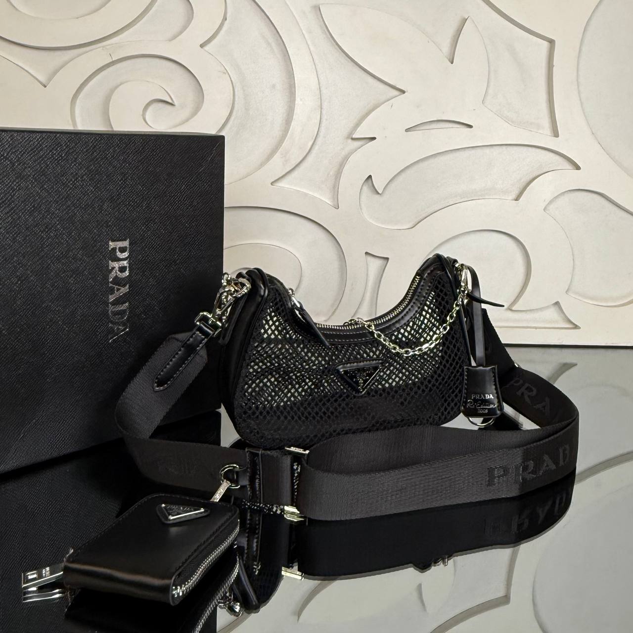 Prada Re-Edition 2005 Mesh and Brushed Leather Bag